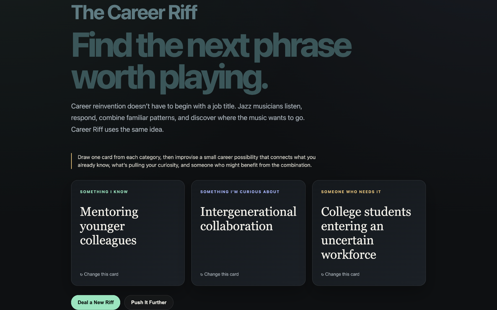 Career Riff app opening screen