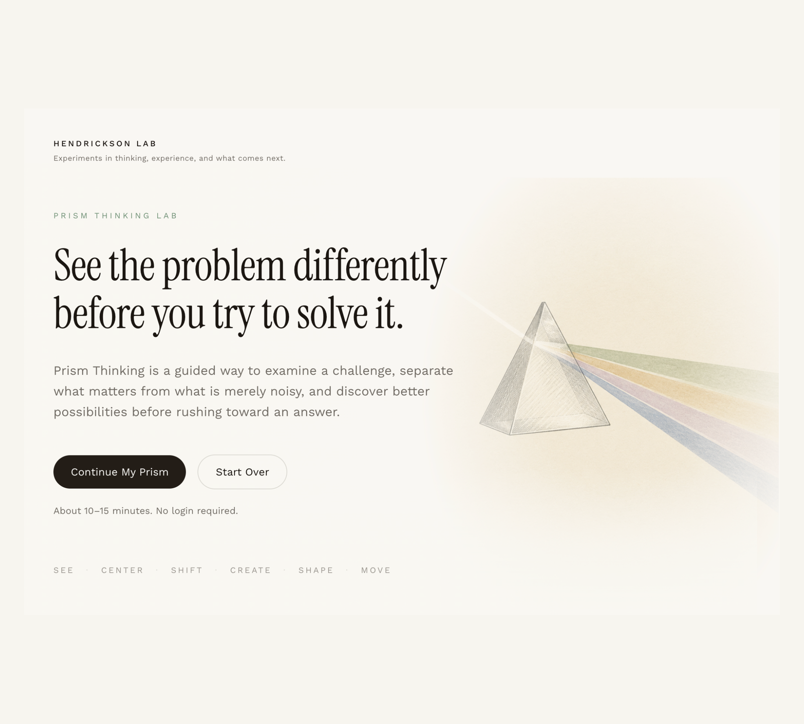 Prism Thinking app opening screen